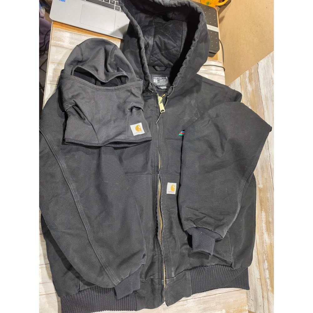 Carhartt Mens Loose Fit Hooded Jacket Black Canvas OJ0140-M with Balaclava Mask